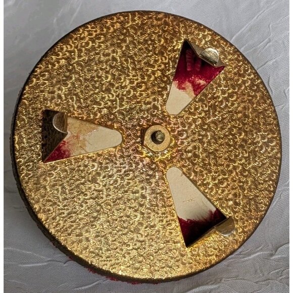 French Poodle Pin Cushion Pearl Gold Trinket Red Velvet Dog Jewelry Dish 60s Vtg - Picture 5 of 16